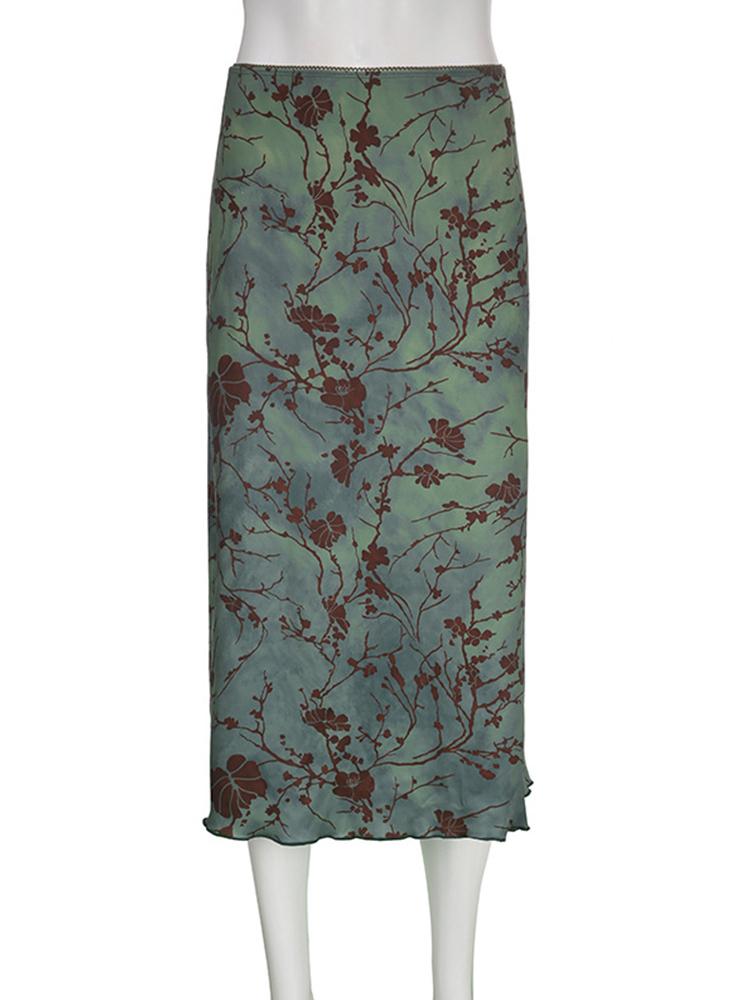 Floral Print Vintage Midi Skirt Women Fashion-WF00408-Veeddydropshipping