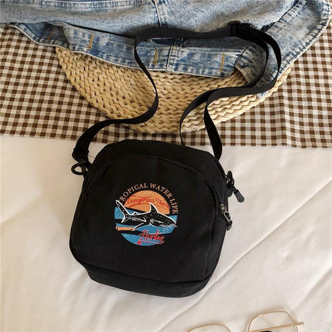 Shark Canvas Monochrome Shoulder Bag Mini Messenger Bag Ladies Student-BS00406-Veeddydropshipping