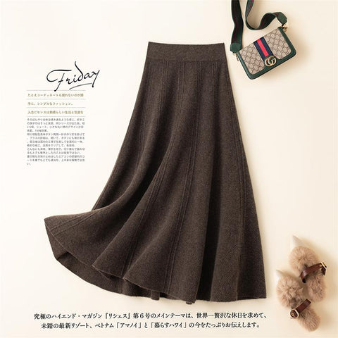 Wool Skirt Women High Waist Knitted Umbrella Skirt-WF00480-Veeddydropshipping