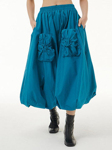 High Elastic Waist Pocket Casual Half-body Skirt-WF00450-Veeddydropshipping