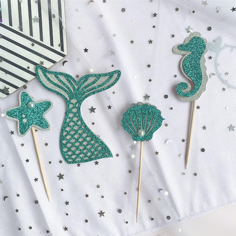 Glitter Mermaid Tail SeahorseStarfish Cake Topper-HA00635-Veeddydropshipping