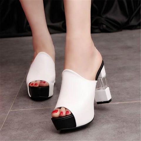 High Heel Mules Clogs Black Peep Toe Platform Mules Emal-BS00889-Veeddydropshipping