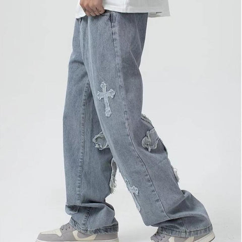 Jeans Trousers Cross Hip Hop Mens Loose-MF00599-Veeddydropshipping