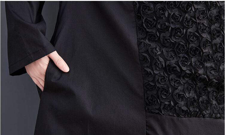 long sleeve oversized black cotton vintage floral dresses-Veeddydropshipping