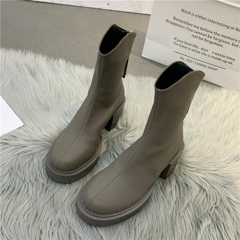 High Boots Pu Ladies Flat Heels Woman Boots Thick Sole-BS00963-Veeddydropshipping