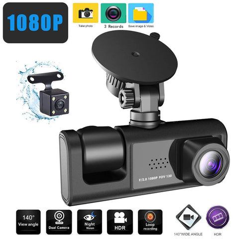 3 Camera Dash Cam 1080P Front And Inside 2 Inch Screen Rear CAR Black-AM00699-Veeddydropshipping