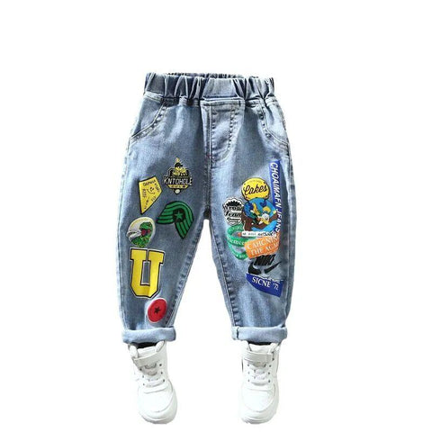 Boys Jeans Pant Spring and Autumn Boys Printed Jeans New  Loose Western Style-TB01305-Veeddydropshipping