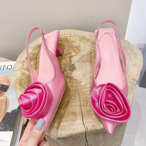Sandals Flower Decoration Pump Pink Pointed Toe Slingback-BS00897-Veeddydropshipping