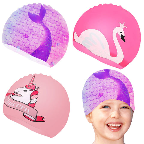 Cute Girl Swimming Cap For Children Kids Waterproof Elastic Silicone Swim -OS00150-Veeddydropshipping