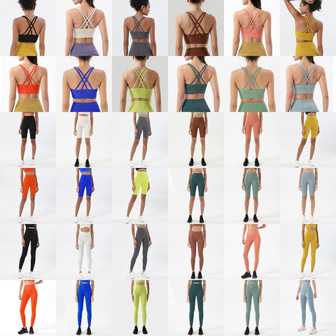 Nylon Yoga Clothing Gym Fitness Leggings Sports Bra Short Sets High Waist Elastic-OS00841-Veeddydropshipping