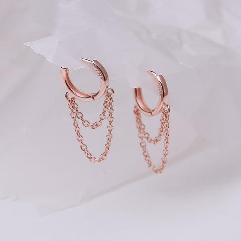 925 Sterling Silver Double Layer Tassel Hoop Earrings For Women -JW00074-Veeddydropshipping
