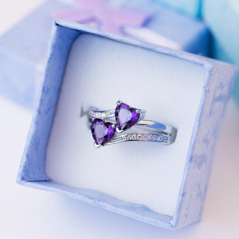 Stylish Female Rings Silver-plated Double Heart-Shaped -JW00031-Veeddydropshipping