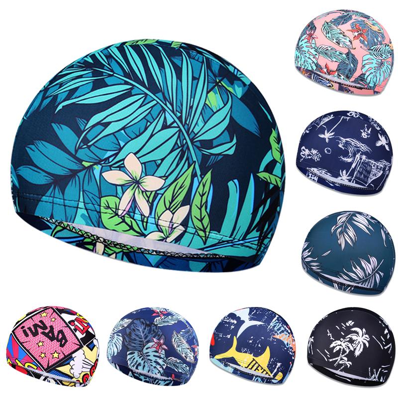 New Printed Men Swimming Cap Women Long Hair Swim Pool Hat Sports Adults -OS00032-Veeddydropshipping