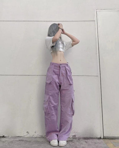 woman sport jeans wide leg mid-waist-WF00626-Veeddydropshipping
