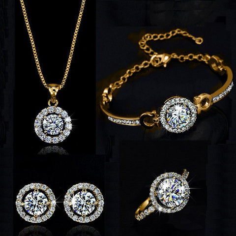 Quality Exquisite Crystal  Necklace Earring bracelets Ring Jewelry Set-JW00368-Veeddydropshipping