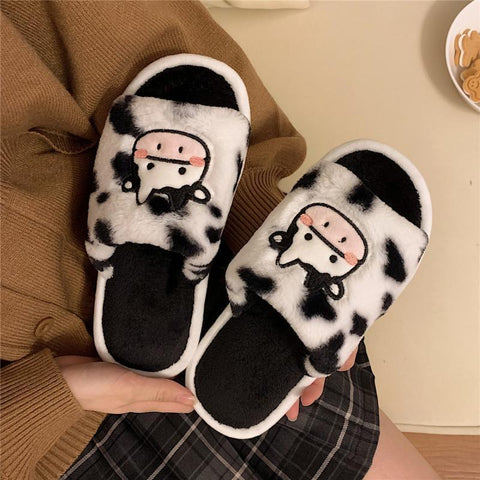Winter Couple Warm One Word Slippers Plush Home Flat-BS01295-Veeddydropshipping