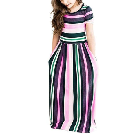 Kids Girls Casual Beach Party Bohemia Maxi Dress with Pocket-TB00887-Veeddydropshipping