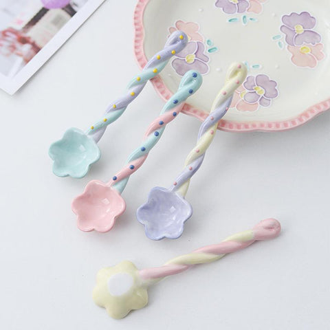 Ceramic Long Handle Spoon Painted Dessert Spoon-HA01315-Veeddydropshipping