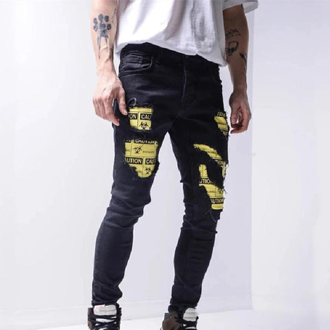 Pants Fashion Letter Patch Mid Waist Slim Fitting-MF00531-Veeddydropshipping