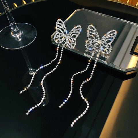 Korean Long Tassel Butterfly Drop Earrings Elegant Pearl -JW01456-Veeddydropshipping