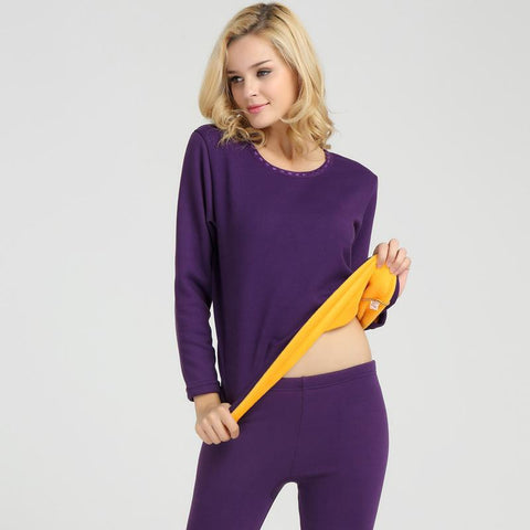 Women Long Johns sets fleece keep warm in cold weather-MF01558-Veeddydropshipping