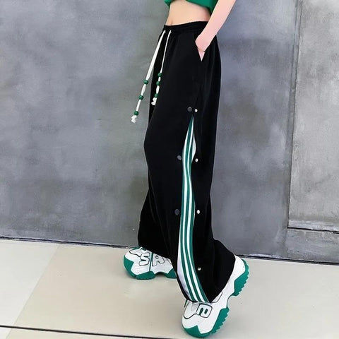 Fashion Loose Wide Leg Pants Women High Waist Elastic Streetwear-WF00462-Veeddydropshipping