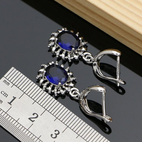 Silver 925 Jewelry Sets for Women Natural Blue Sapphire Stone -JW00049-Veeddydropshipping