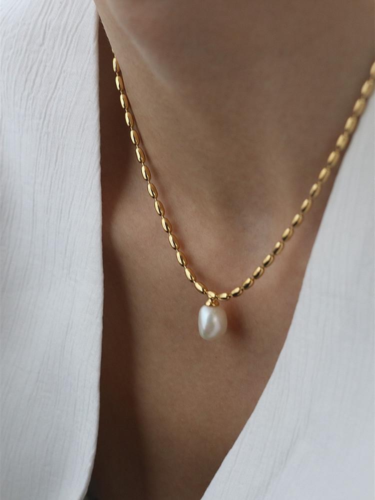 18K Gold Beads Chian Real Pearl Choker Necklace Designer-JW00150-Veeddydropshipping