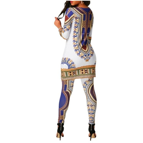 Women Top Pants Suit Dashiki Print Clothing-WF01529-Veeddydropshipping