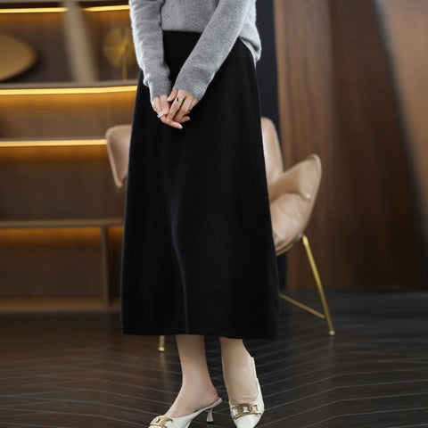 100% Pure Wool Knitted Skirt Women High Waist Skirt-WF00491-Veeddydropshipping