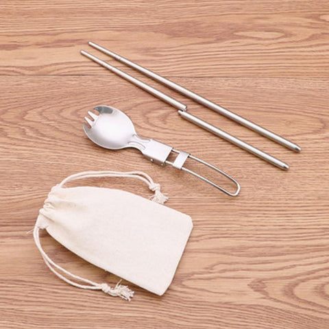 Foldable Camping Spoon Fork Chopstick Flatware Picnic Cutlery Set-OS01295-Veeddydropshipping