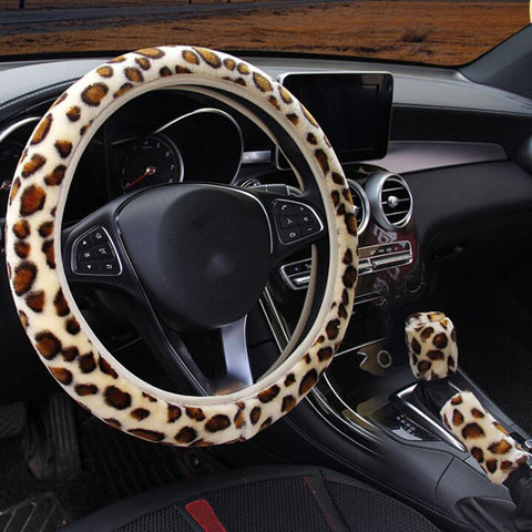 Leopard Printed Steering Wheel Cover Hand Brake Gear Protective Cap-AM01488-Veeddydropshipping