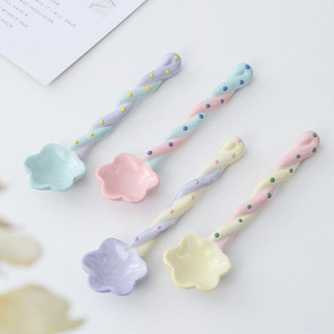 Ceramic Long Handle Spoon Painted Dessert Spoon-HA01315-Veeddydropshipping