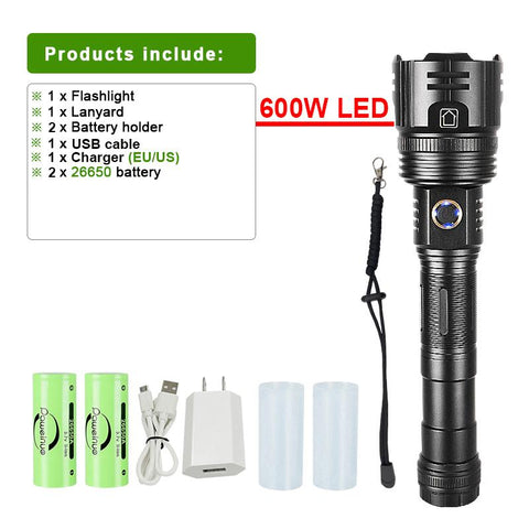 1000000LM 600W LED Powerful Flashlight USB Recharge Flash Light 12000MAh-TI00764-Veeddydropshipping