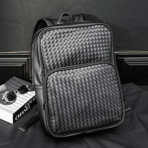 Business Casual Large-capacity Men&#39;s Backpack Woven PU Leather-BS00320-Veeddydropshipping