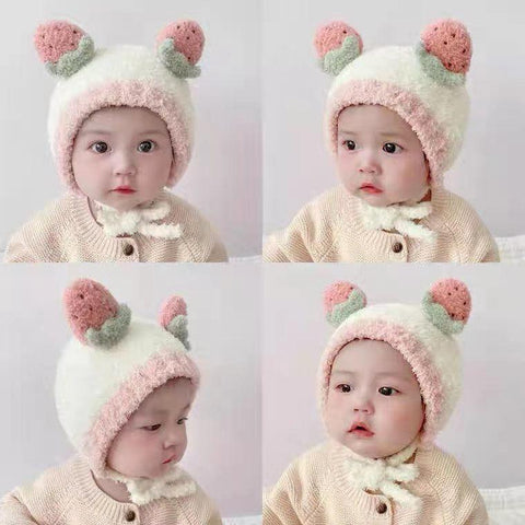 Winter Thicken Knit Plush Warm Newborn Hat Bonnet Cute Cartoon Fruit Bear-TB00741-Veeddydropshipping