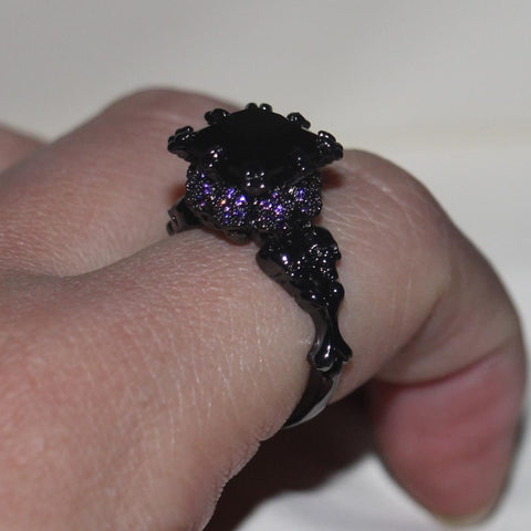 Vintage Jewelry Black Gold Filled black Cubic Zirconia rings -JW00429-Veeddydropshipping