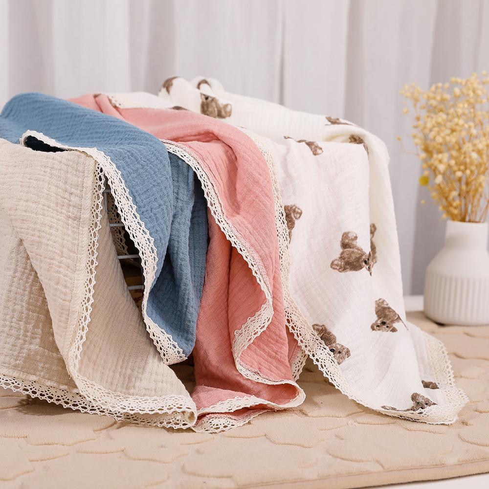 Double Layer Muslin Squares Cotton Baby Blankets Lace Newborn Blanket-TB00701-Veeddydropshipping
