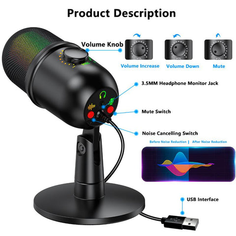 USB Condenser Microphone With Mute Noise Reduction Ear Return Function-CE01110-Veeddydropshipping