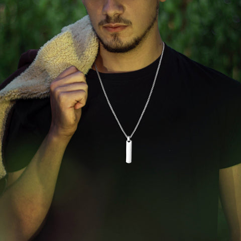 Necklace for Men Geometric Vertical Bar Pendant with A-Z Letters -JW01182-Veeddydropshipping