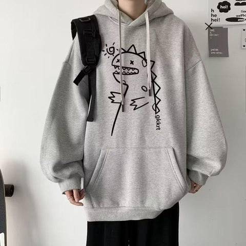 2023 Sweater Men's Hooded Dinosaur Print Loose Student Autumn Women's Round Neck-Veeddydropshipping