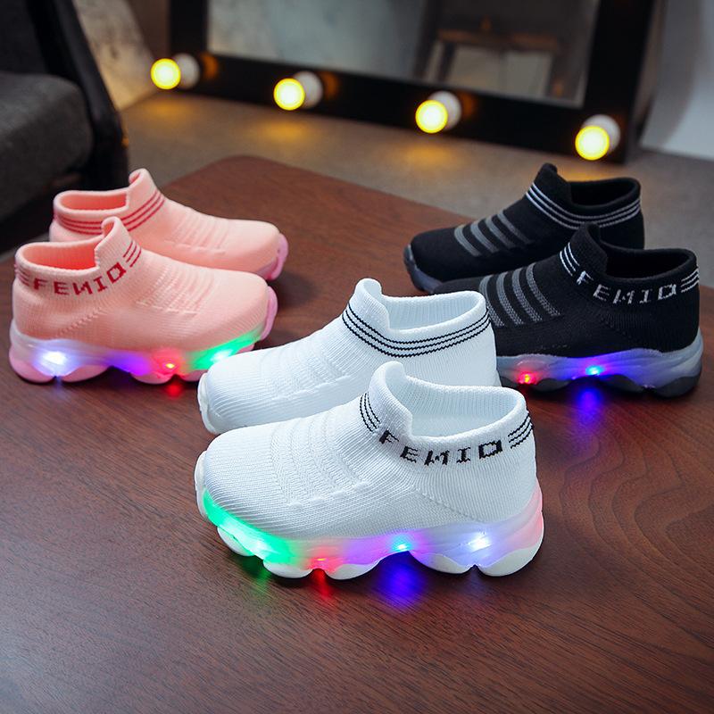 Kids Sneakers Children Baby Girls Boys Letter Mesh Led Luminous Socks-TB00096-Veeddydropshipping
