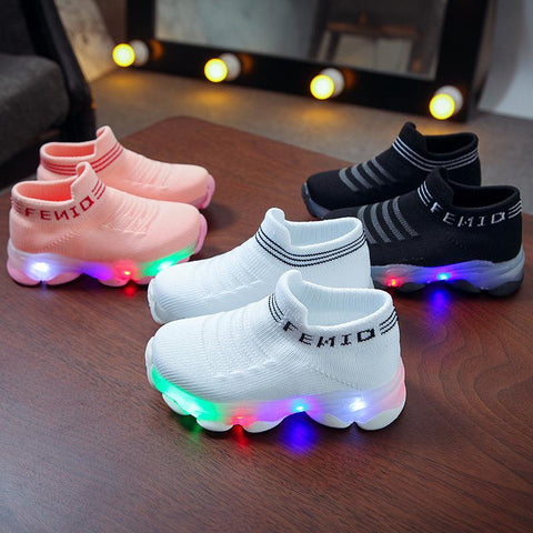 Kids Sneakers Children Baby Girls Boys Letter Mesh Led Luminous Socks-TB00096-Veeddydropshipping