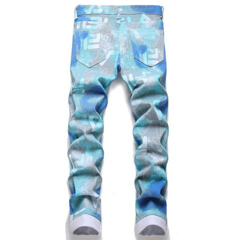 Digital Print Cotton Trousers Light Blue Medium-MF00639-Veeddydropshipping
