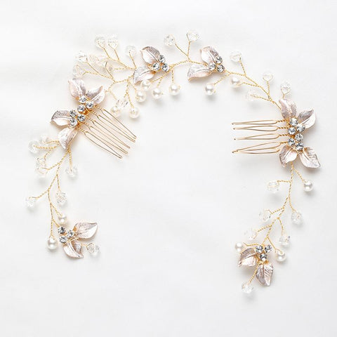 Pearl Leaf Comb Headband Hair Accessories Tiara Headband  -JW00456-Veeddydropshipping