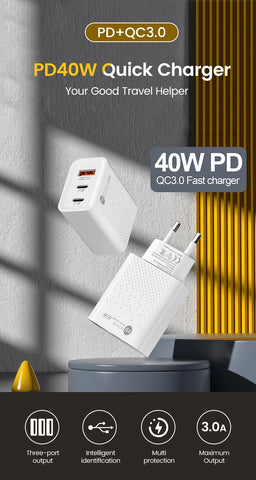 60W PD USB Charger Fast Charge USB Type C Charger 3Ports Mobile Phone Adapter-PA00362-Veeddydropshipping