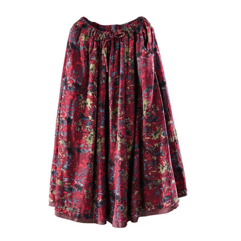 Women Literary Loose Elastic Waist A-Line Skirt -WF00539-Veeddydropshipping