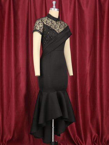 Black Dress Lace Patchwork Elegant for Women-WF00025-Veeddydropshipping