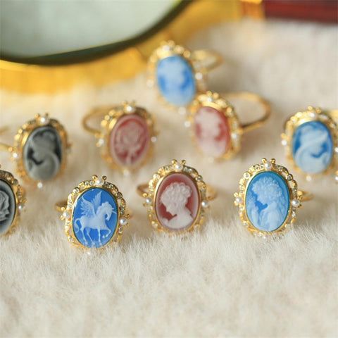 S925 Silver 18k Gold-plated Colorful Agate Relief Ring -JW00417-Veeddydropshipping