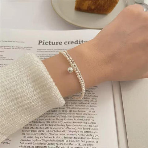 925 Sterling Silver Round Bead Double Layer Bracelet  -JW00155-Veeddydropshipping
